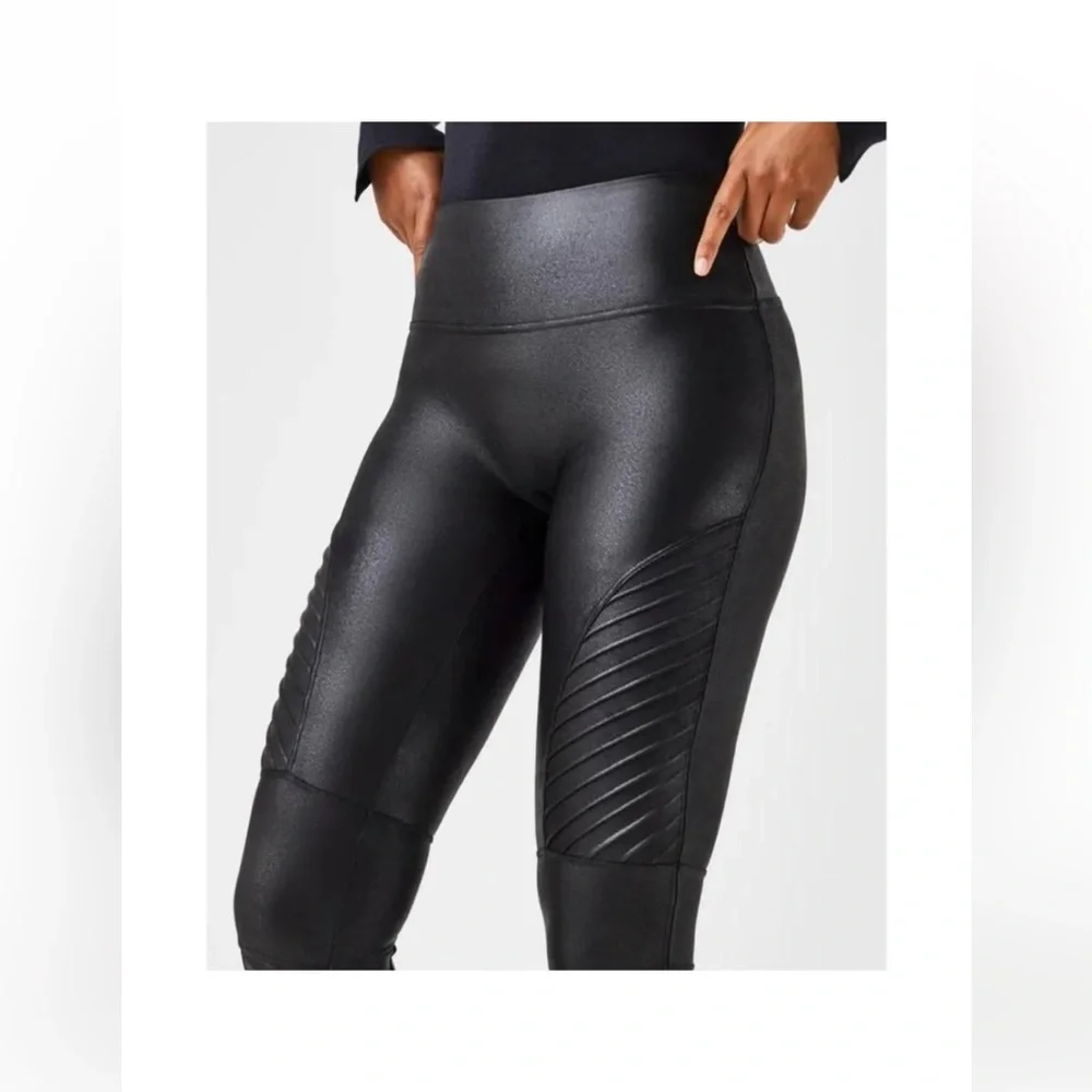 SPANX Black Faux Leather Leggings-size medium - Picture 2 of 16